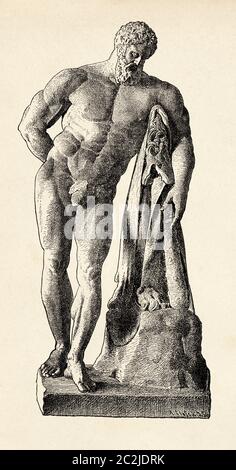 Spéculum Romanae Magnificatiae. Le Farnese Hercules, l'idéal des athlètes grecs. Illustration gravée du XIXe siècle, El Mundo Ilustrado 1880 Banque D'Images