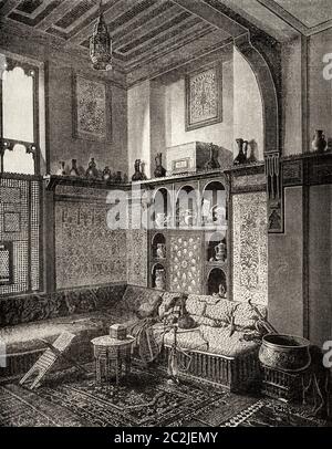 La Maison de Moufti Sheikh el Mahadi, le Caire, l'Égypte ancienne. Illustration gravée du XIXe siècle, El Mundo Ilustrado 1880 Banque D'Images