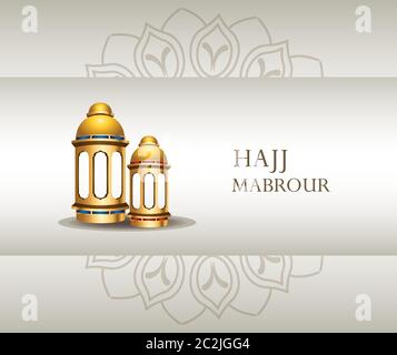 hajj mabrour célébration avec des lanternes dorées vecteur illustration design Illustration de Vecteur