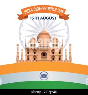 Célébration de l'indépendance de l'Inde avec la mosquée taj mahal et le drapeau vecteur illustration design Illustration de Vecteur
