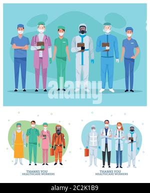 groupe de personnages professionnels de la santé avec message de remerciement vecteur illustration design Illustration de Vecteur