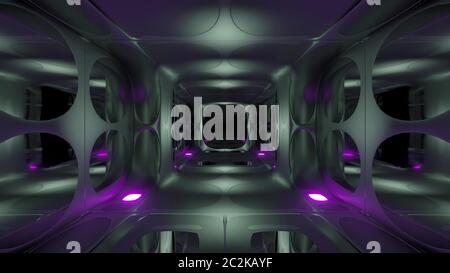 clean futuriste extraterrestre scifi fantasy hangar tunnel couloir 3d rendu fond d'écran, moderne futur bâtiment d'illustration 3d Banque D'Images