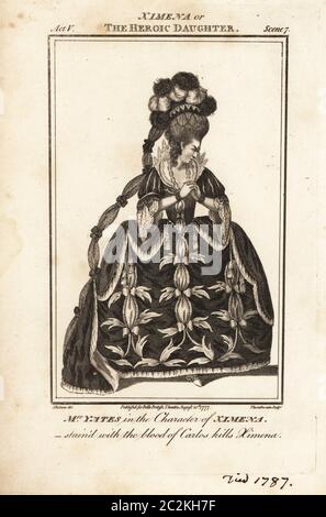 Mme Mary Ann Yates dans le personnage de Ximena dans le Ximena de Colley Cibber ou la fille Heroic, Covent Garden Theatre, 1772 Copperplate gravure par J. Thornthwaite d'après une illustration par James Roberts du Théâtre britannique de Bell, composé des pièces les plus estimées en anglais, John Bell, Londres, 1777. Banque D'Images