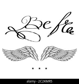 Ailes Angel ou Phoenix. Logo Winged. Fait partie de Eagle Bird. Éléments de conception pour emblème, enseigne, marque de marque. Soyez en texte libre. Le motivationnel dessiné à la main Banque D'Images