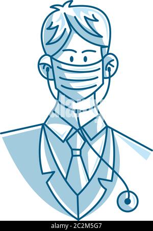 Illustration du personnage masculin de médecin portant un masque Vector Illustration de Vecteur