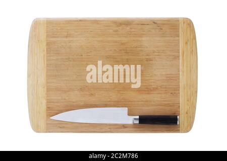 Une planche de bois et les chefs japonais knife isolated on white with clipping path Banque D'Images