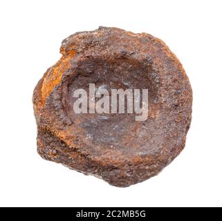 Gros plan de l'échantillon de minéraux naturels de la collection géologique - roche de minerai de lac (Limonite) isolée sur fond blanc Banque D'Images