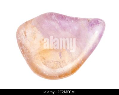 Gros plan de l'échantillon de minéraux naturels de la collection géologique - Ametrine tumbré (trisine, bolivianite) pierre gemme isolée sur fond blanc Banque D'Images