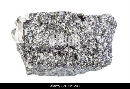 Gros plan de l'échantillon de minéraux naturels de la collection géologique - roche Amphibolite non polie isolée sur fond blanc Banque D'Images