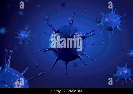 Gros plan du virus Microscope de rendu. Illustration 3-D virus causant des maladies infectieuses, diminution de l'immunité exemple hépatite, H1N1, VIH, GRIPPE, AIDE Banque D'Images