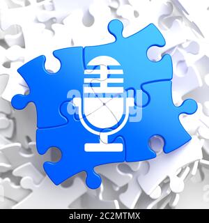 Icône microphone sur Blue Puzzle. Concept de son. Banque D'Images