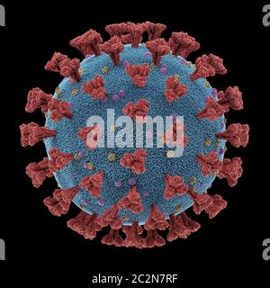 Coronavirus, groupe de virus qui causent des maladies chez les mammifères et les oiseaux. Chez l'homme, le virus cause des infections respiratoires. Illustration tridimensionnelle, conceptua Banque D'Images