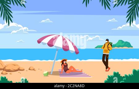 le couple est en train d'apprécier la plage Illustration de Vecteur