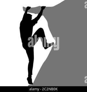 Rock climber silhouette noire sur fond blanc. Vector illustration Banque D'Images