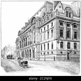 Façade de la nouvelle Sorbonne, illustration gravée d'époque. Paris - Auguste VITU – 1890. Banque D'Images