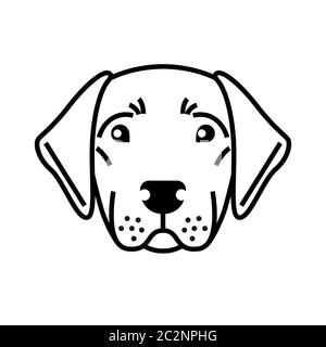 Labrador retriever caractère mignon. Icône de ligne. Illustration graphique en vecteur pour t-shirt, tatouage, carte de vœux, autocollant, épingle. Illustration de Vecteur