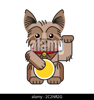 Le terrier du yorkshire chanceux apporte la chance isolée sur fond blanc. Illustration de Vecteur