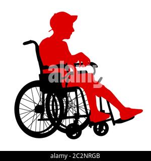Silhouettes désactivées dans un fauteuil roulant sur fond blanc Banque D'Images