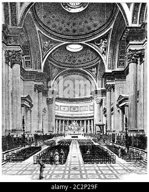 Intérieur de l'église de la Madeleine, illustration gravée d'époque. Paris - Auguste VITU – 1890. Banque D'Images