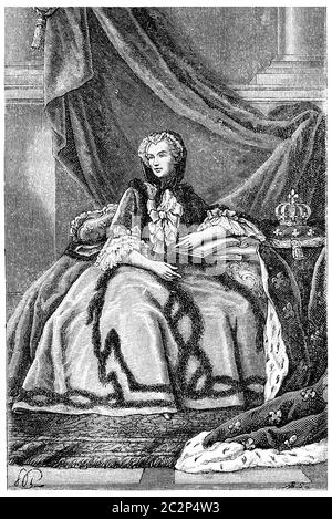 Queen Marie Leszczynska, illustration gravée d'époque. Banque D'Images