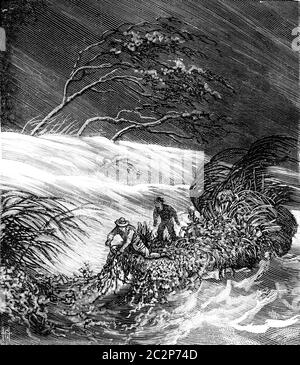 Les bandits de la mer. L'ouragan, vintage engraved illustration. Journal des voyages, Journal de voyage, (1879-1880). Banque D'Images