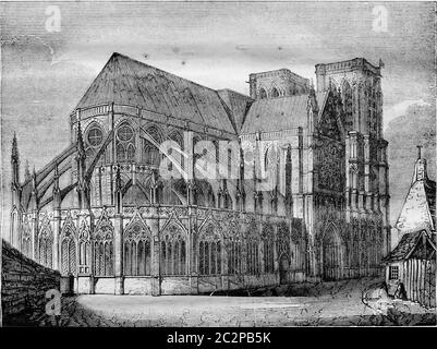 Notre Dame de Paris, illustration gravée d'époque. Magasin Pittoresque 1836. Banque D'Images