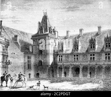 Renaissance, Château de Blois, en partie construit sous Louis XII, illustration gravée d'époque. Magasin Pittoresque 1842. Banque D'Images