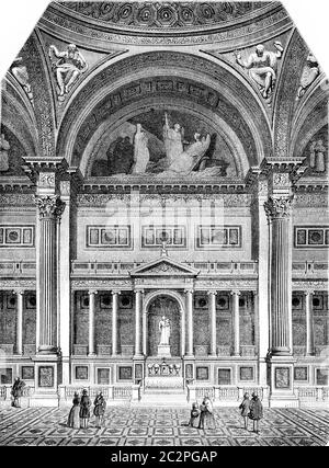 Église de la Madeleine, troisième baie, illustration gravée d'époque. Magasin Pittoresque 1844. Banque D'Images