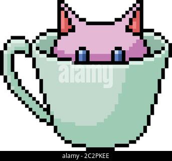 animal de compagnie d'art de pixel vectoriel dans le dessin animé isolé de tasse Illustration de Vecteur