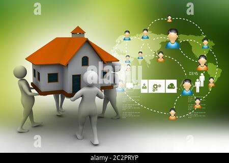 3D people holding a house Banque D'Images