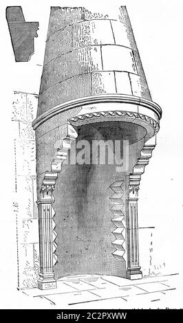 Maître de la cathédrale du Puy-en-Velay, édifice avec cheminée, illustration gravée d'époque. Encyclopédie industrielle E.-O. Lami - 1875. Banque D'Images