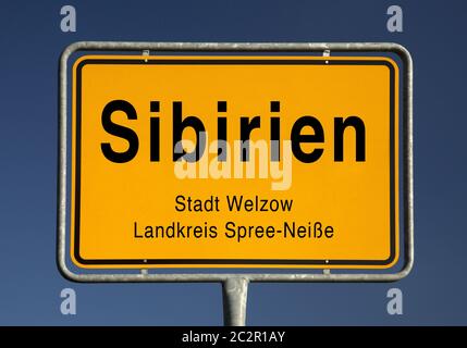 Panneau d'entrée de la ville de Sibérie, quartier de Welzow, Spree-Neisse, Brandebourg, Allemagne, Europe Banque D'Images