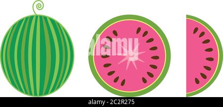 Melon d'eau et tranches entiers frais et juteux Illustration de Vecteur