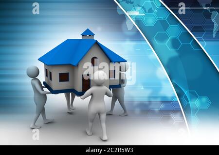 3D people holding a house Banque D'Images