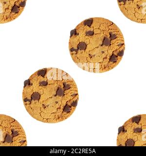 Cookies aux pépites de chocolat, sans gluten, un motif de fond transparent sur fond blanc Banque D'Images