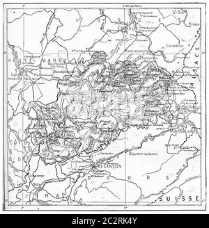 Ancienne illustration gravée de la carte du département de haute-Saône. Dictionnaire des mots et des choses - Larive et Fleury ? 1895 Banque D'Images