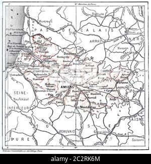 Ancienne illustration gravée de la carte du département de somme. Dictionnaire des mots et des choses - Larive et Fleury ? 1895 Banque D'Images