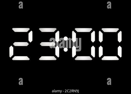 Véritable horloge numérique led blanche sur fond noir de l'heure 23:00 Banque D'Images