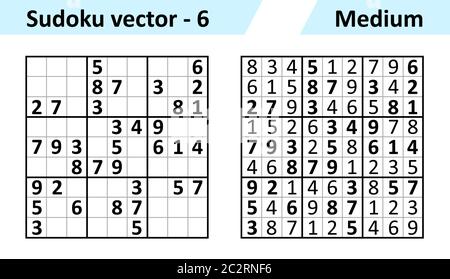 Sudoku jeu avec réponses. Ensemble de conception vectorielle simple Sudoku. Modèle vide. La complexité de la tâche est moyenne. Illustration de Vecteur