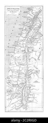 Carte de la Syrie et de la Palestine, illustration gravée d'époque. Le Tour du monde, Journal de voyage, 1881 Banque D'Images