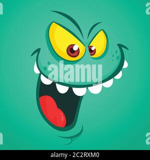 Joli visage de monstre de dessin animé. Avatar carré monstre Halloween Vector Illustration de Vecteur