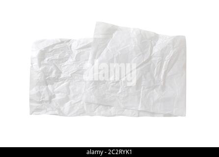 Feuille de papier de boucher à revêtement de cire blanc froissée isolée sur blanc Banque D'Images