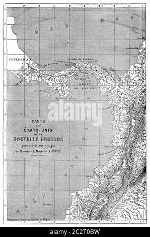 Carte des Etats-Unis de Nouvelle Grenade, illustration gravée d'époque. Le Tour du monde, Travel Journal, (1872). Banque D'Images