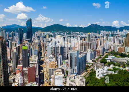 Mong Kok, Hong Kong 10 septembre 2019 : vue aérienne de la ville de Hong Kong Banque D'Images