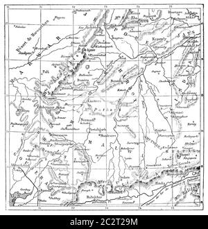 Carte des Etats du Rajputs (Rajasthan occidental), illustration gravée d'époque. Le Tour du monde, Travel Journal, (1872). Banque D'Images