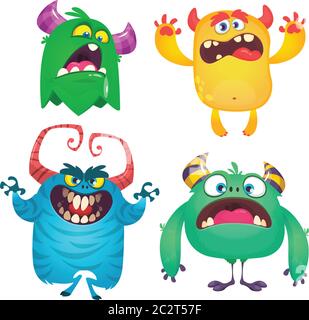 Monsters mignon de dessin animé. Ensemble de monstres de dessin animé: gobelin ou troll, monstre et extraterrestre . Motif Halloween Illustration de Vecteur