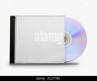 CD dans la boîte ouverte sur fond blanc Banque D'Images
