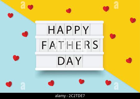 Illustration vectorielle de la fête des pères. Fond de boîte lumineuse.carte de fête des pères heureuse, design pour carte de vœux, affiche, bannière.Bleu et jaune. Illustration de Vecteur