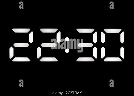 Véritable horloge numérique led blanche sur fond noir de l'heure 22:30 Banque D'Images