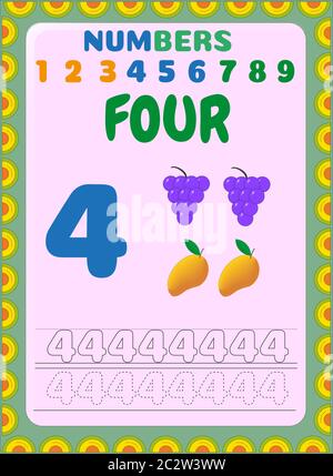 Mathématiques pour tout-petits d'âge préscolaire avec motif raisin et mangue Illustration de Vecteur